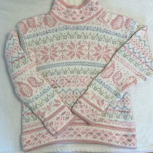 Pink Fair isle Mock Turtle Neck Wool Blend Close Knit  Sweater M- Chrysantheme